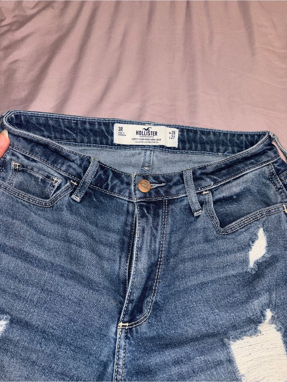 Hollister Curvy High-Rise Mom Distressed Dark Blue Denim Jeans